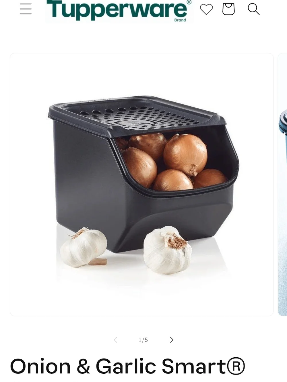 Tupperware Onion & Garlic Smart Container features a ventilated lid for air circ